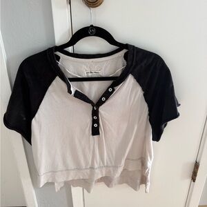 We The Free Black and Cream Buttoned Top